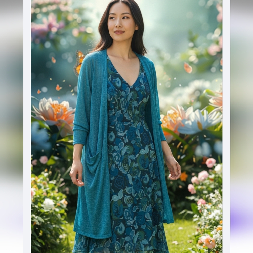 🌹2 For 1 Deal-Venezia Floral Asymetrical Dress & matching Ulla Popken Cover Up